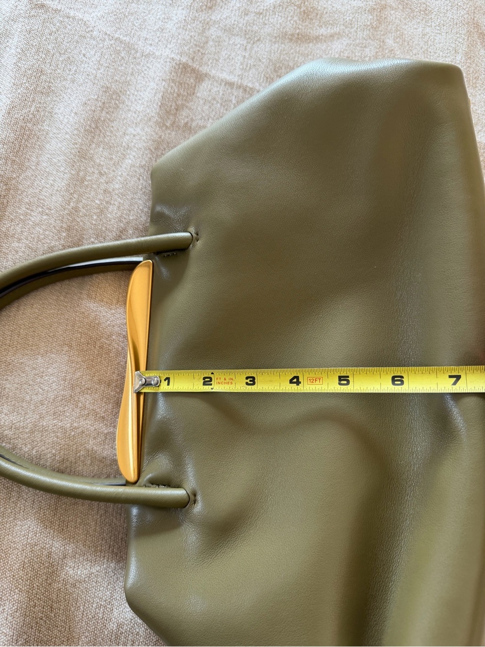 Donna Karan Olive Green Leather Satchel with Gold Accent - Picture 15 of 15